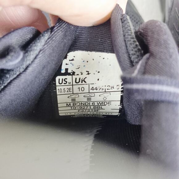 Hoka One Men’s Bondi 6 Running Shoe Sz 10.5 2E Wide Black Sneakers No Insoles - Picture 7 of 9